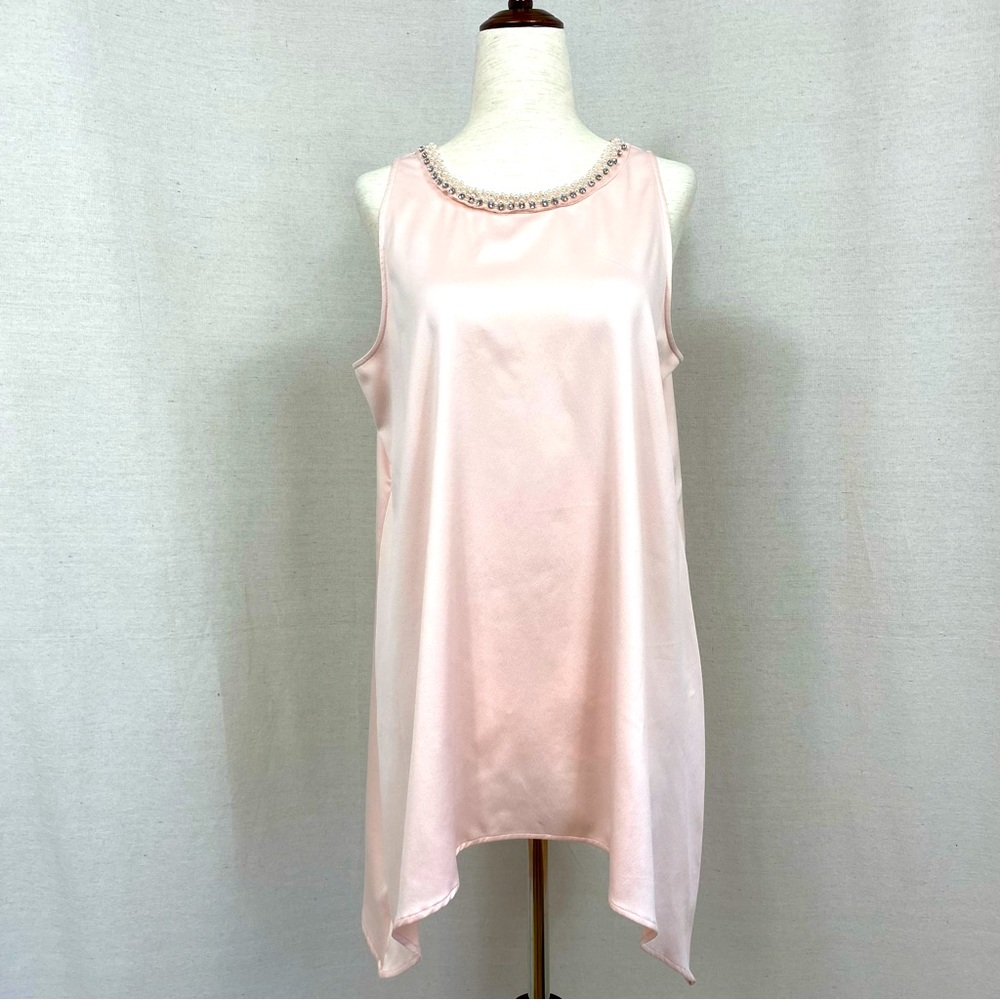 Alfani Light Pink Sleeveless Beaded Neckline Blouse Top Shirt